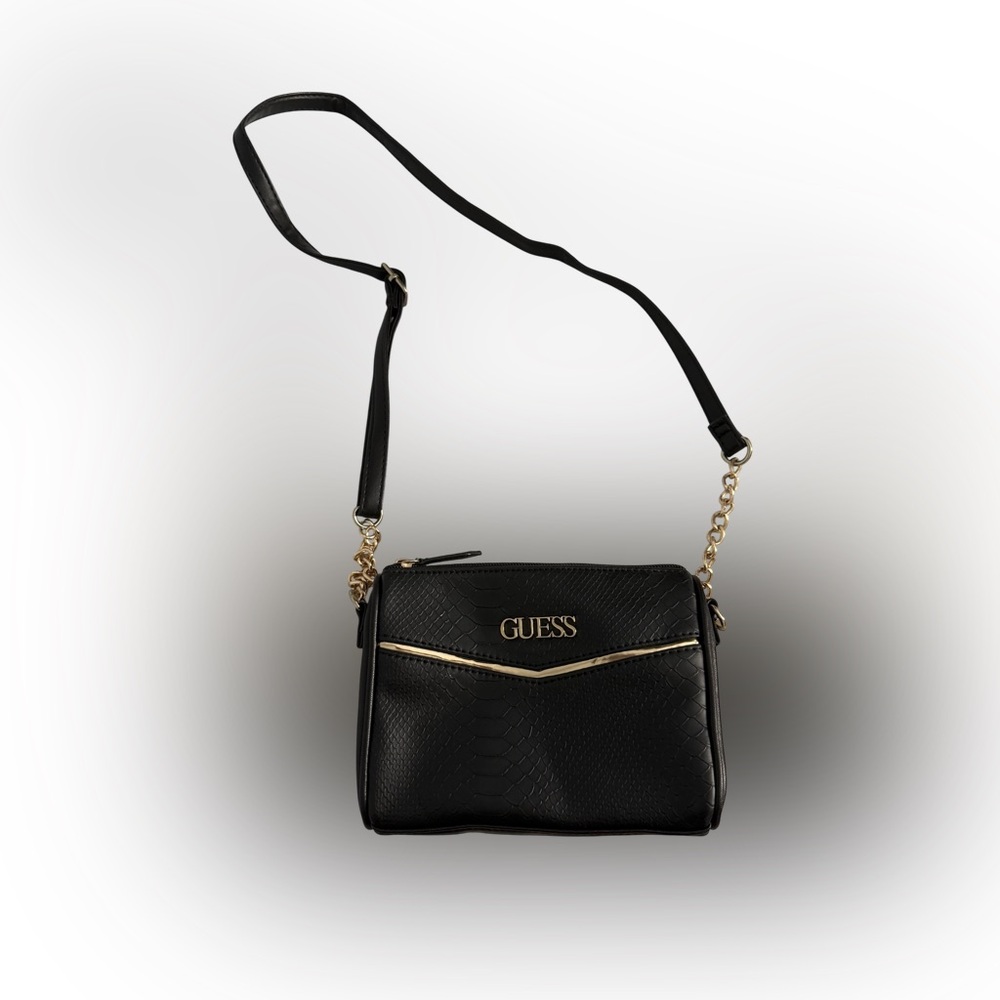 Guess Black and Gold Crossbody Bag with Chain Details